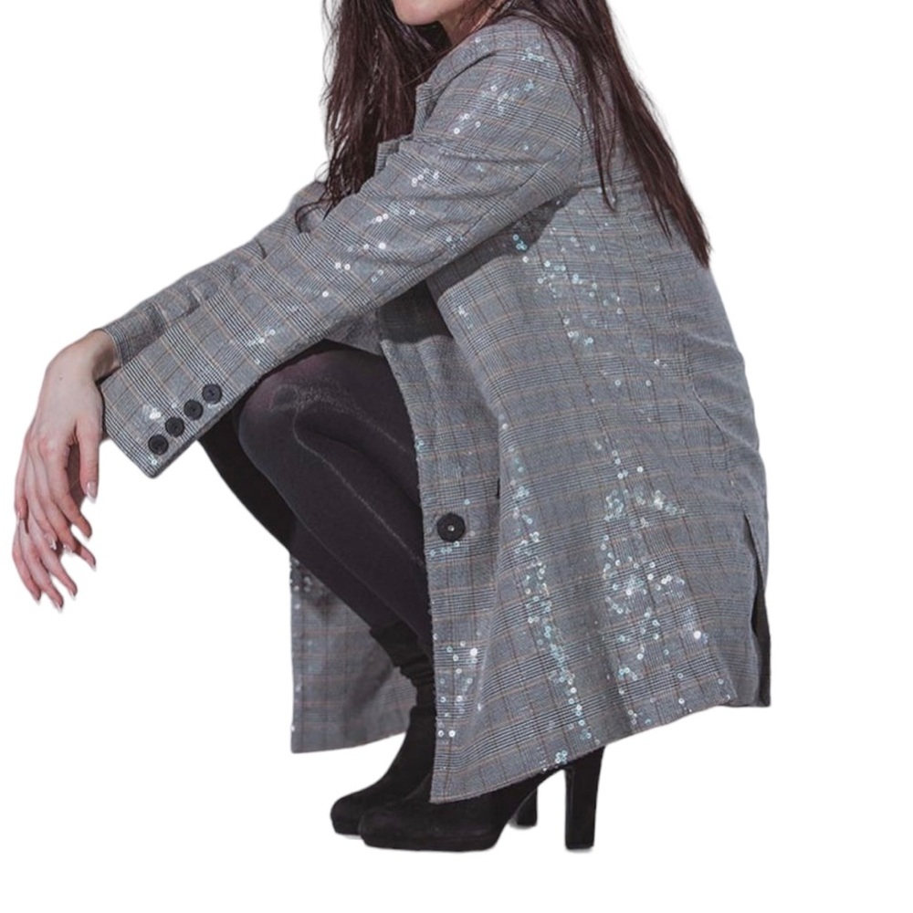 Jason Wu Sequined Double Breasted Blazer Gray Plaid Small NEW - Picture 4 of 16